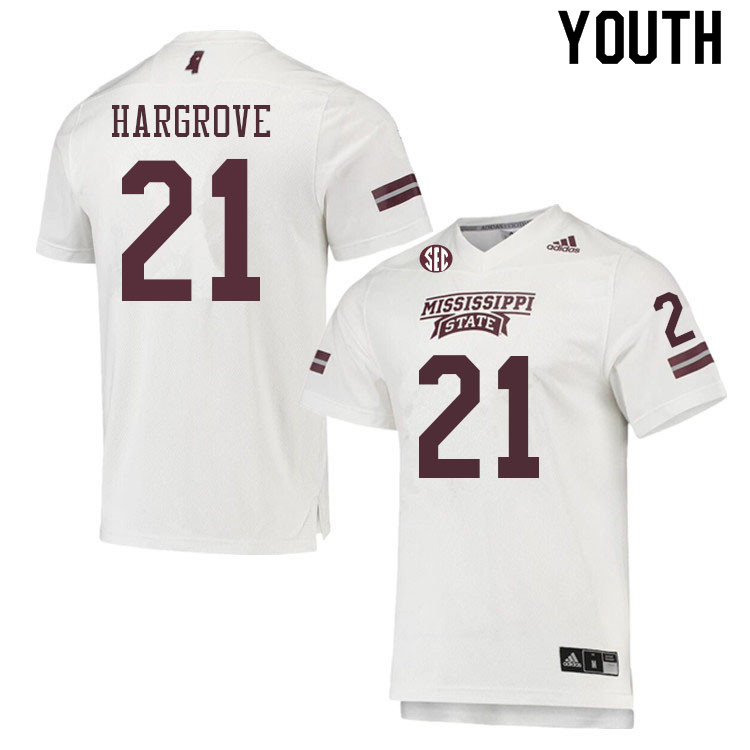 Youth #21 Ke'Travion Hargrove Mississippi State Bulldogs College Football Jerseys Sale-White - Click Image to Close